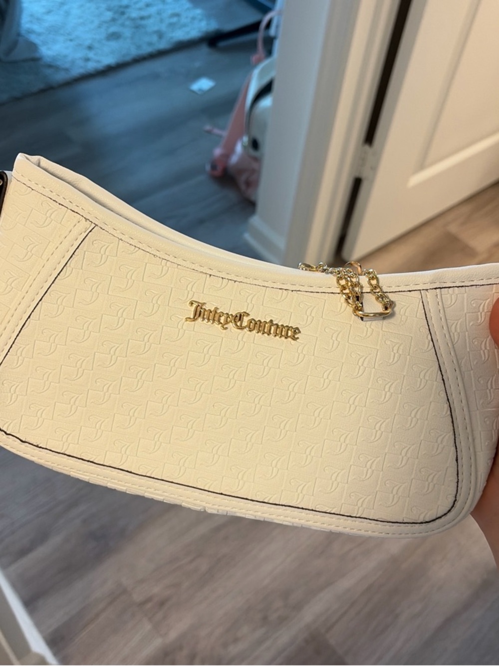 Juicy Couture Cream Mini Embossed Shoulder Bag with Gold Hardware